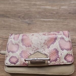 Aimee Kestenberg Snake Print Clutch in Pink and Tan